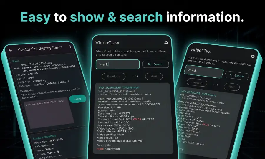 MediaClaw — video and image metadata on Android